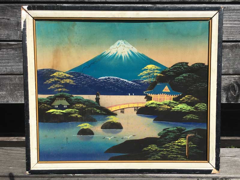 1957's Vintage Mount FUJI、1957年 富士山のアクリル絵画の日本画