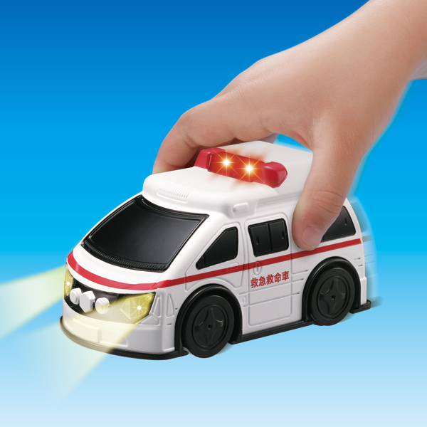 電池がなくても光る鳴る♪エコロ ピカピカサイレン救急車｜商品情報