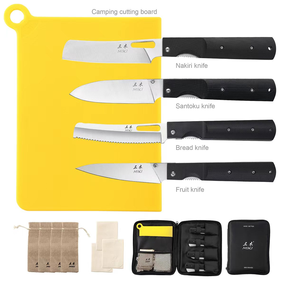 Miki 4 piece set 440A Stainless Steel Blade Japanese Kitchen Chef