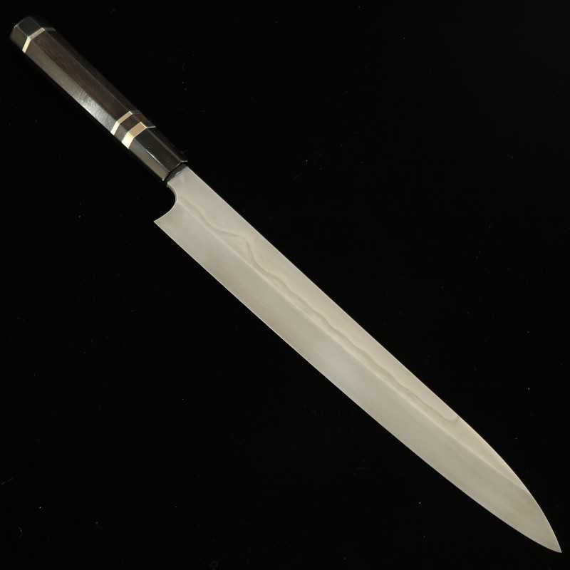 二唐刃物鍛造所 NIGARA 白鋼一号本焼 柳刃 銀巻黒檀柄 (300mm) – 三浦