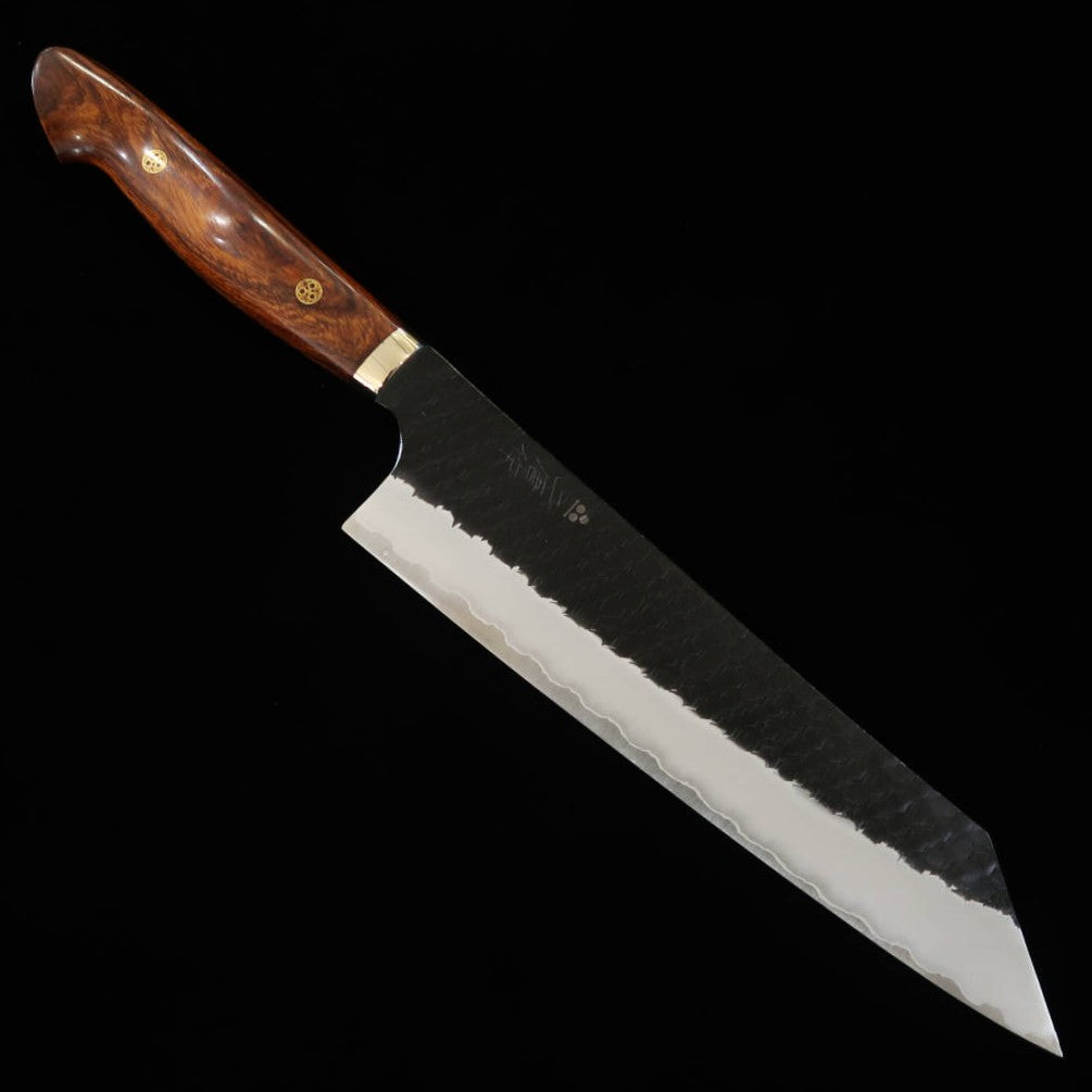 二唐刃物鍛錬所NIGARA 切付牛刀 SG2 黒打 槌目 アイアンウッドハンドル