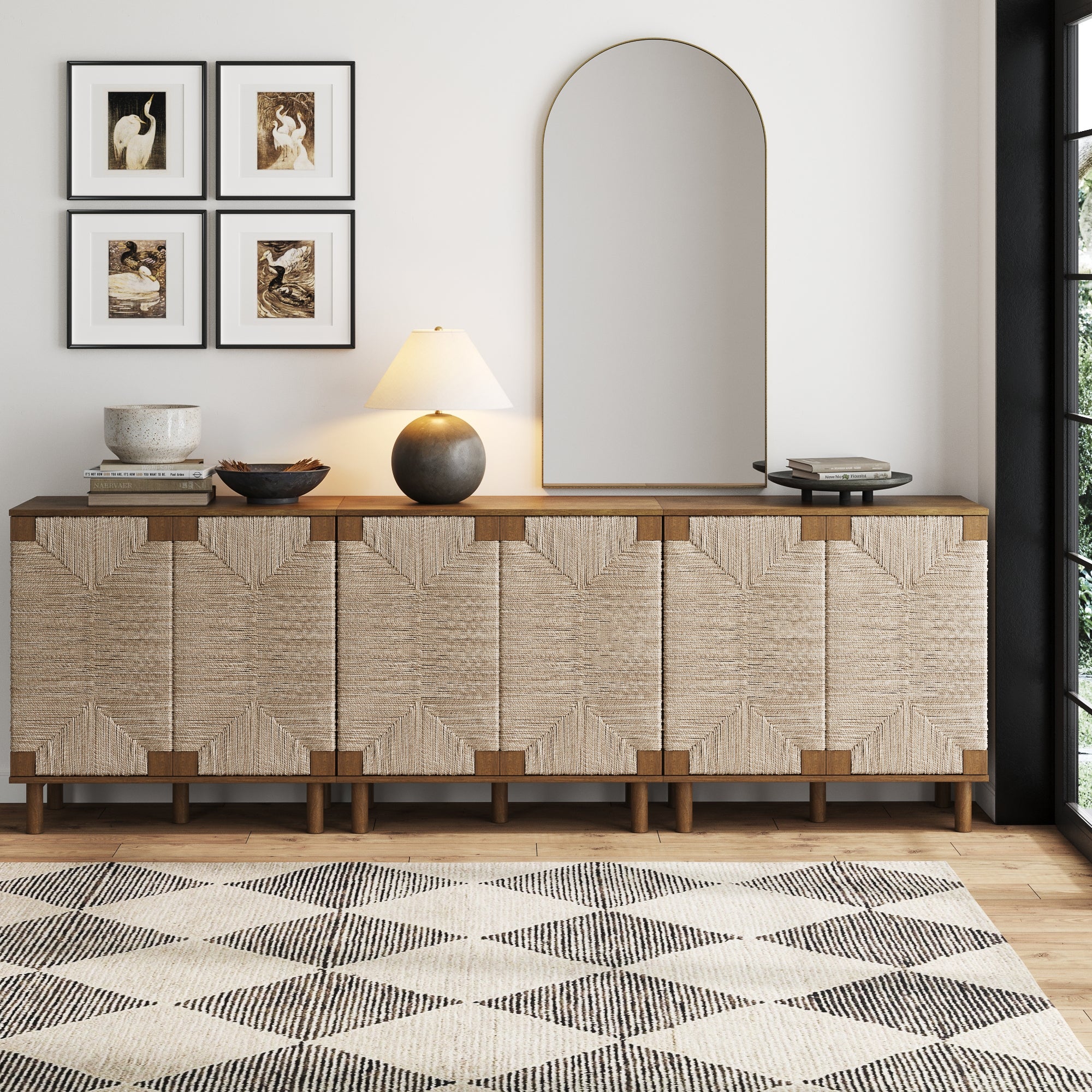 Beacon Seagrass TV Console Credenza Dark Brown Set of 3 | Nathan James