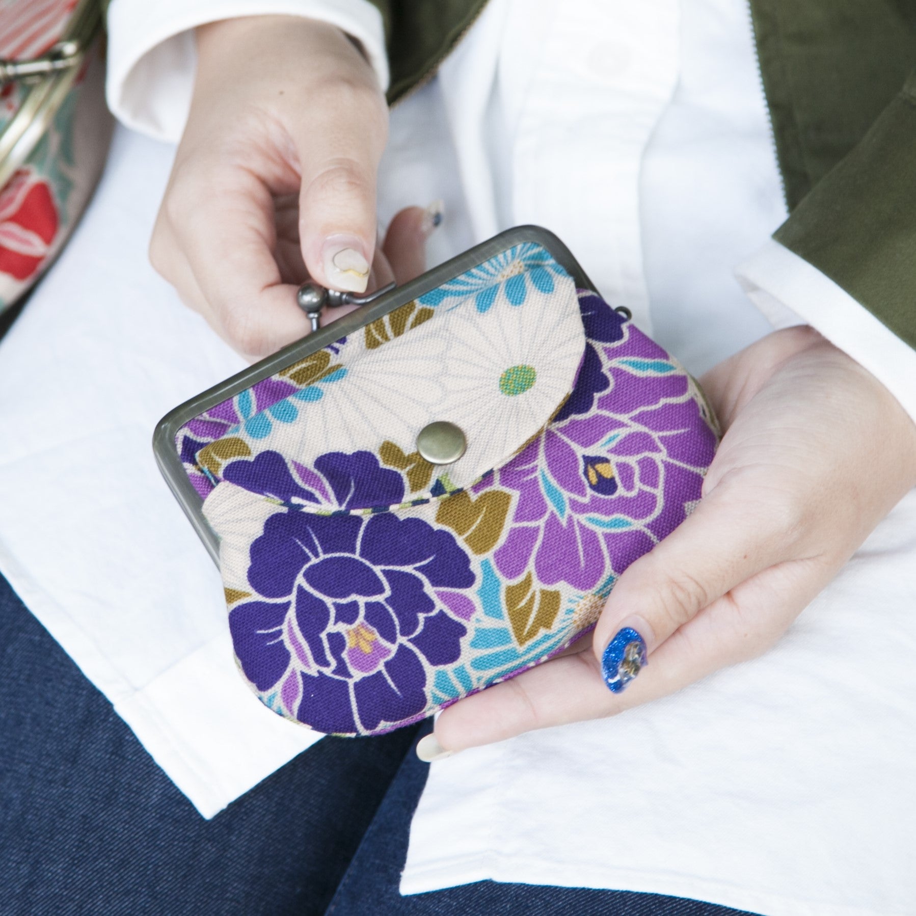 ハンドメイド 和風 畳がま口長財布 ハート さくら 海外プレゼント