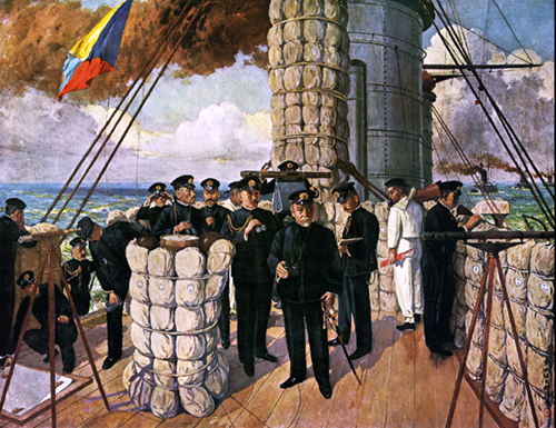 三笠艦橋の図と東郷海軍大将
