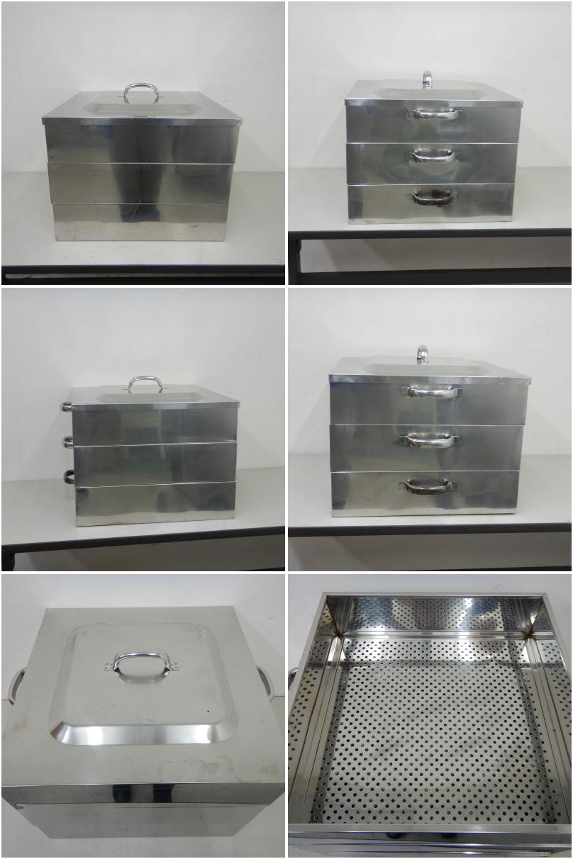 中古】 A06637 ステンレス角蒸し器 2段式 50cm角・深さ12cm/1段当り
