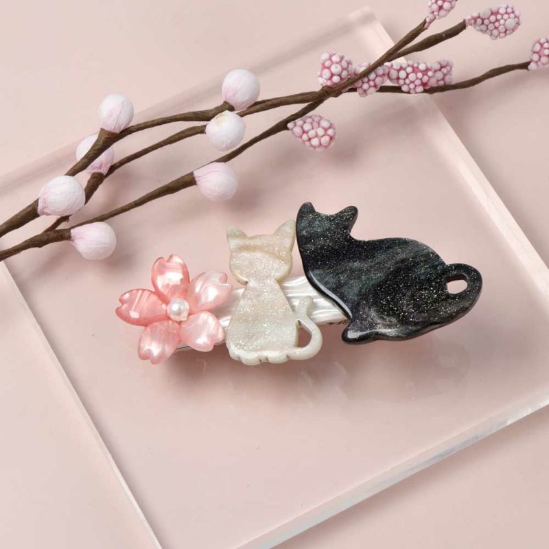 ヘアクリップ 桜 黒猫 白猫 クリップ – OSEWAYAオンラインストア