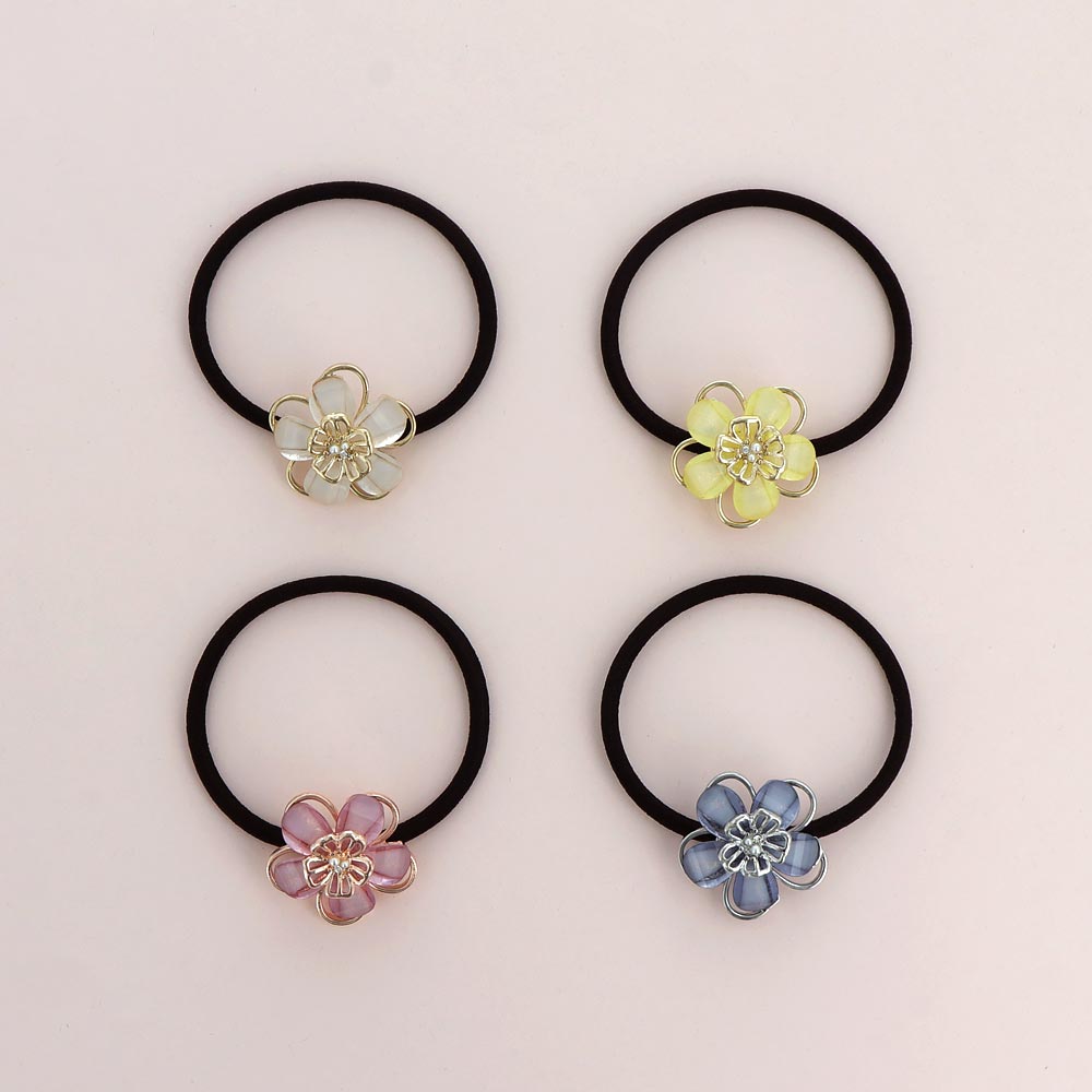 ヘアゴム 透かし フラワー 花 メタル アクリル ミニ ストーン パール