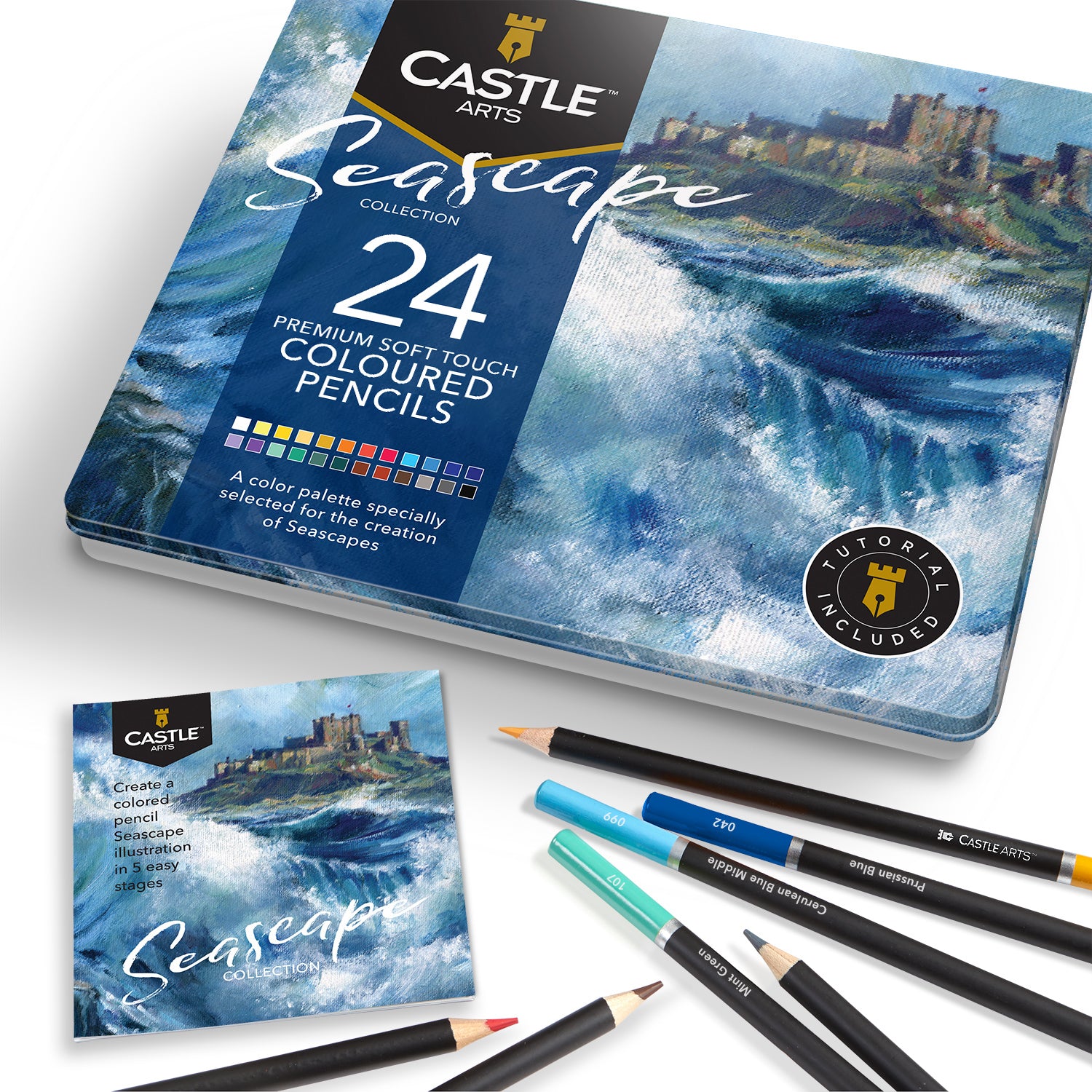 Castle Arts 24 Piece Seascape Colored Pencil Set in Display Tin