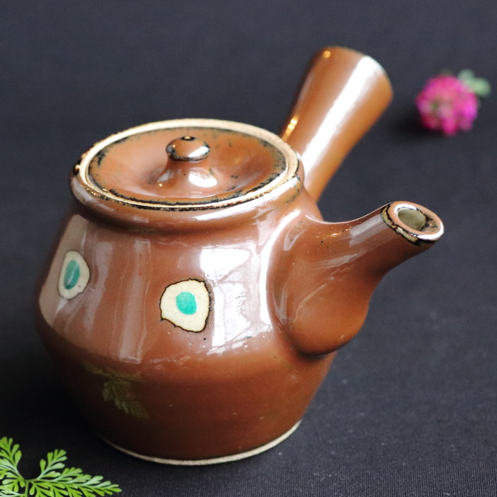 濱田晋作 柿釉赤絵急須 満容量310ml 登窯焼成陶茶器 作家もの横手