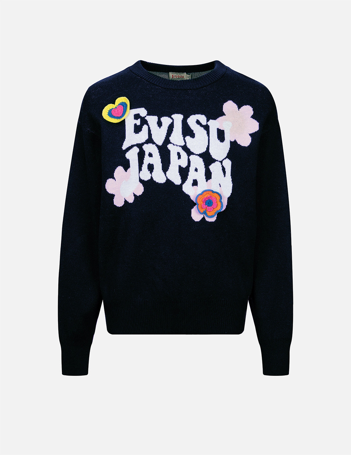 Text Jacquard Fashion Fit Knit Sweater with Crochet Badges – EVISU