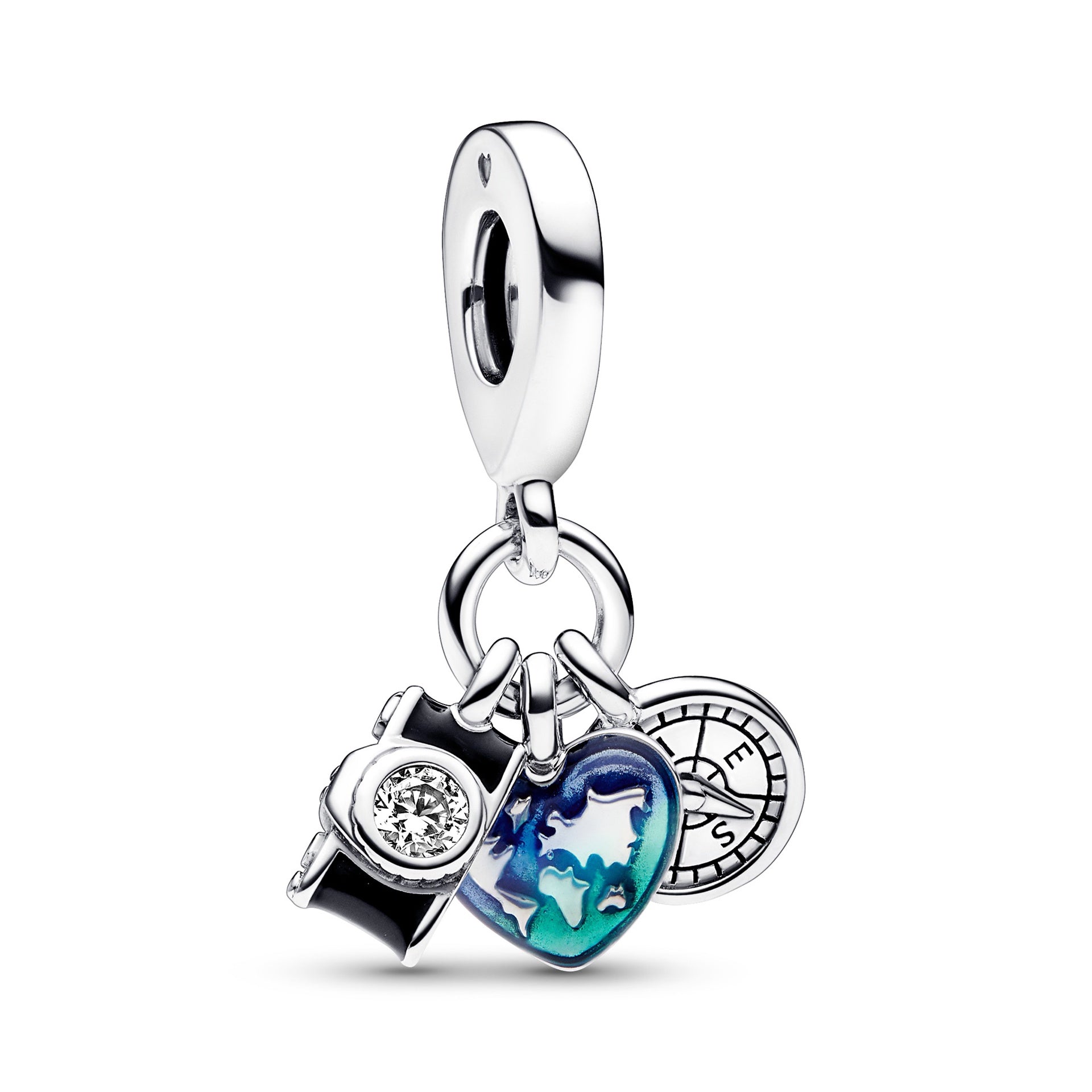 Pandora Camera, Heart & Compass Triple Dangle Charm – Elisa Ilana