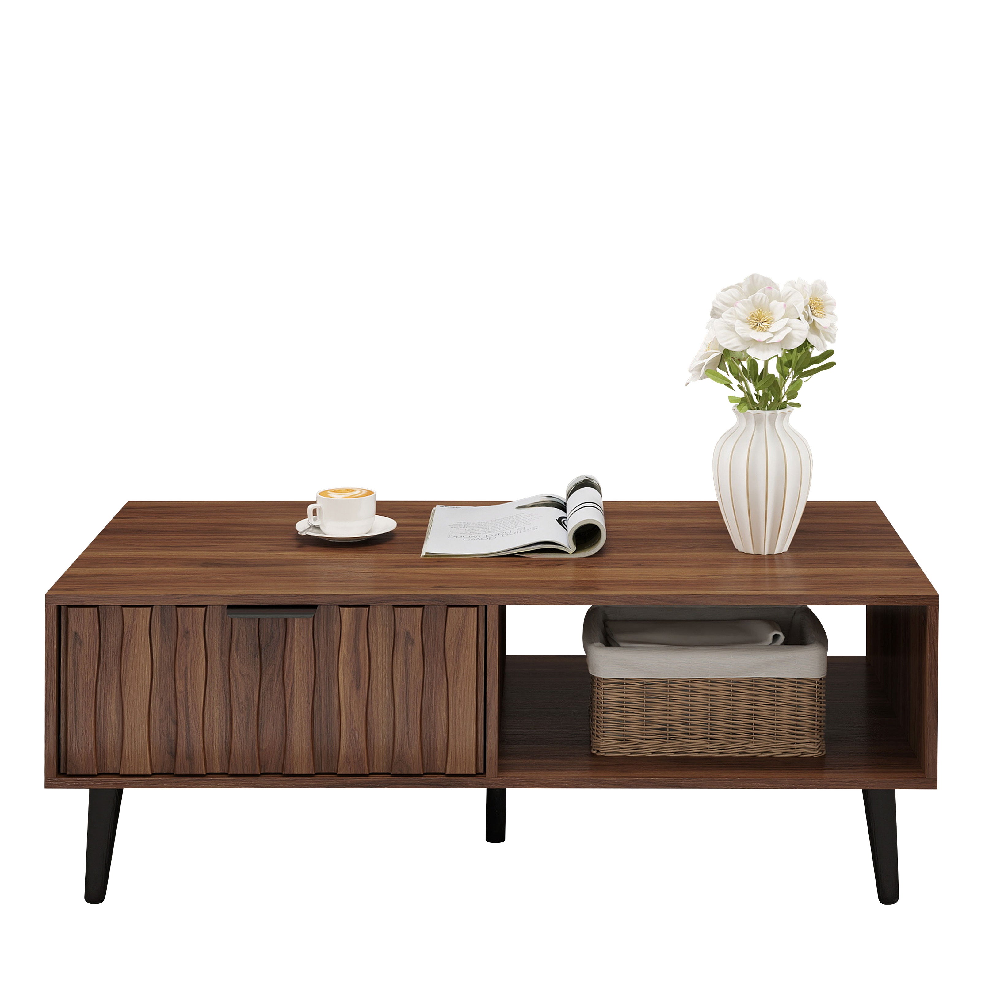 TAKURA Brown Wood Coffee Table with Storage Drawers – Bekrvio