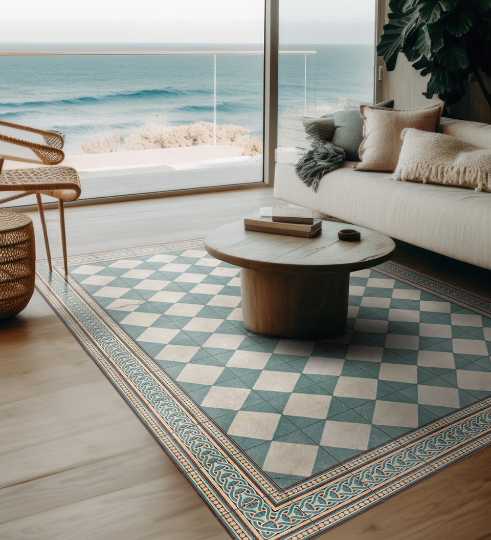 Gambit Cyan Antique Vinyl Rug - Beija Flor – Beija Flor World