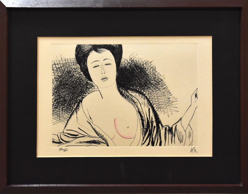 風間完「裸婦像」銅版画に手彩色 絵画買取・販売の小竹美術