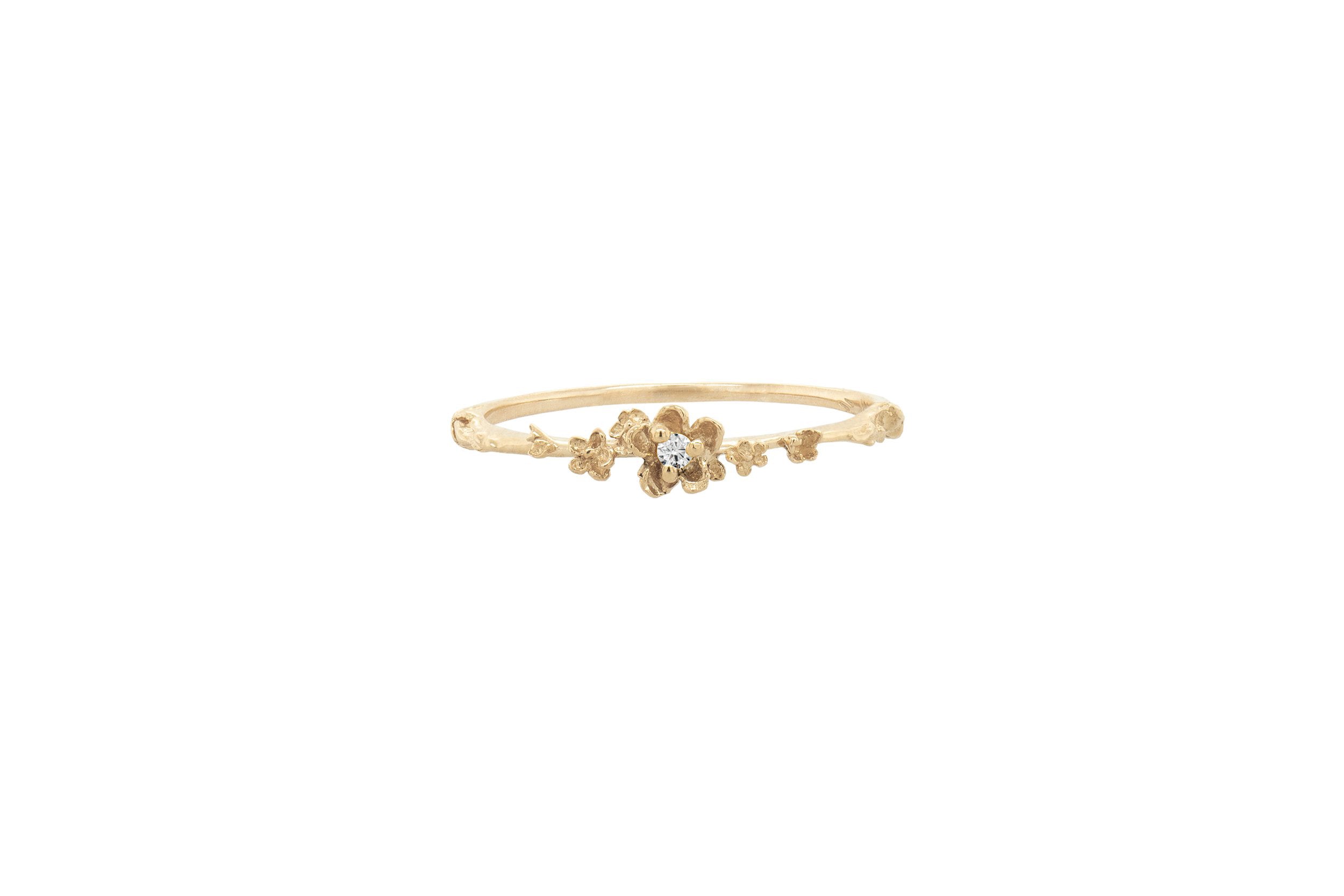 Delicate and Sculptural Diamond Buttercup Flower Stacking Ring