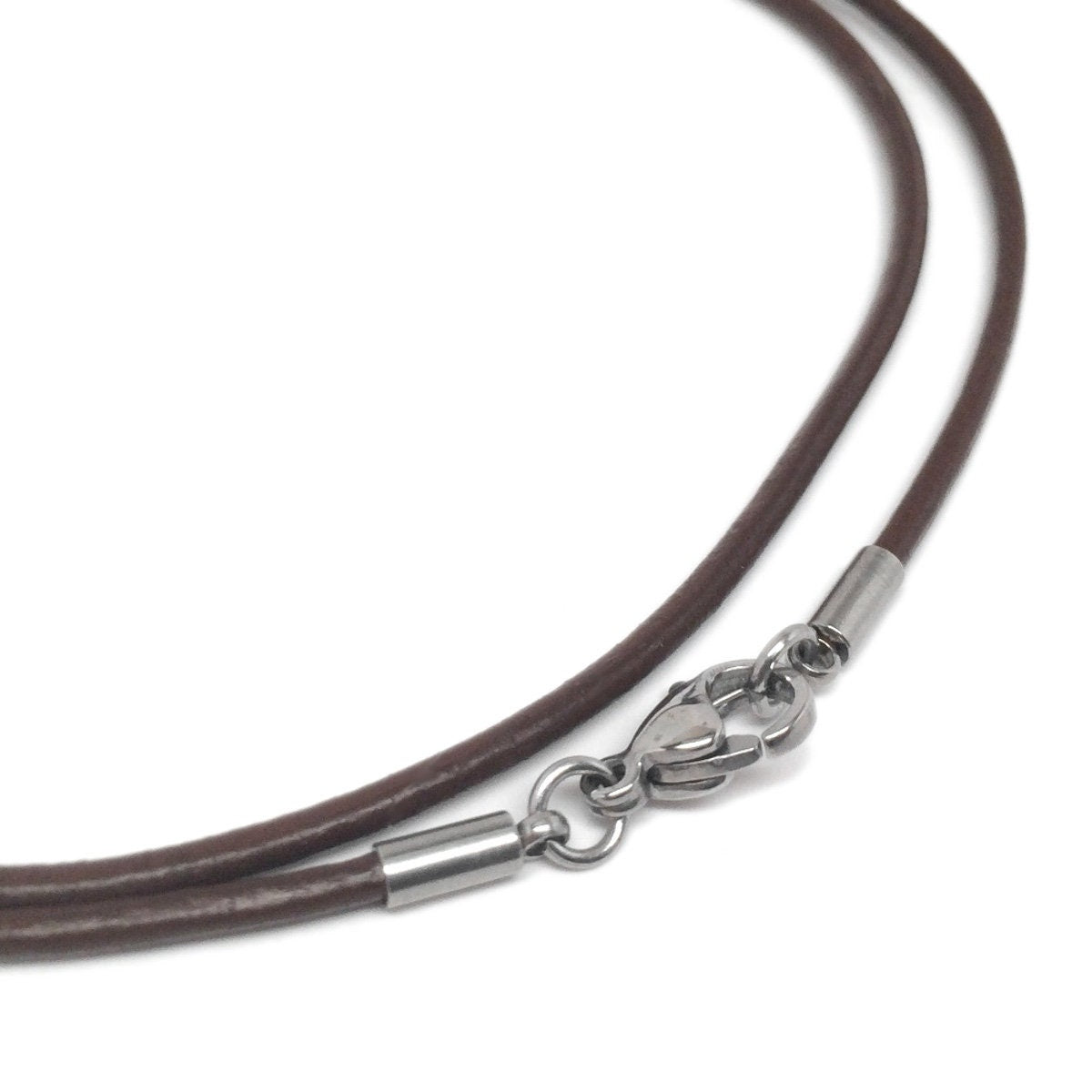 2mm Round Brown Thin Genuine Leather Cord Necklace Stainless Steel
