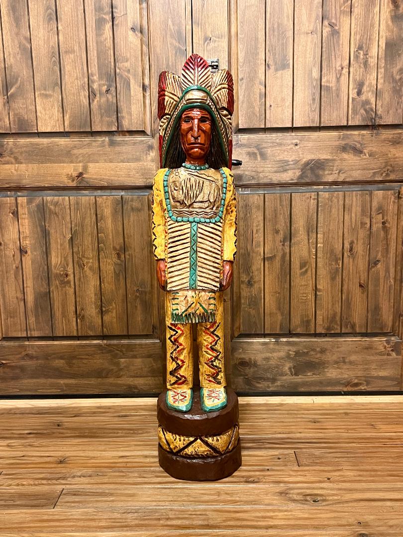 Vintage Frank Gallagher 4 ft Cigar Store Indian Wood Carving