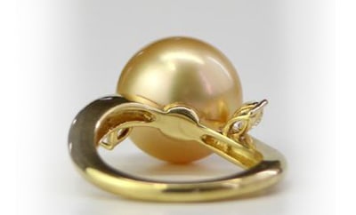 K18白蝶真珠ゴールド【大きさ14mm】ダイヤモンドリング<G0798