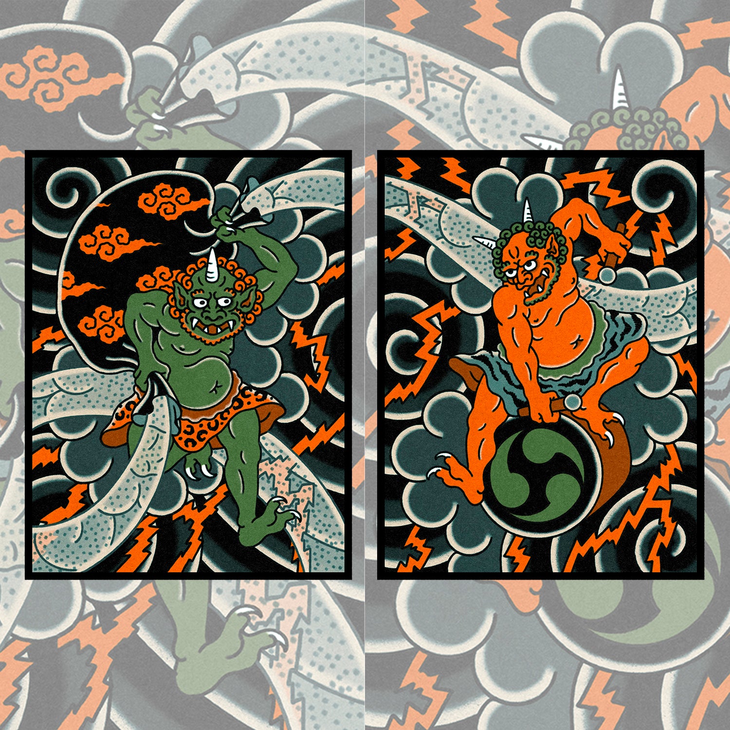 Raijin Fujin Diptych – Mythic God Enamel-Quality Art Prints
