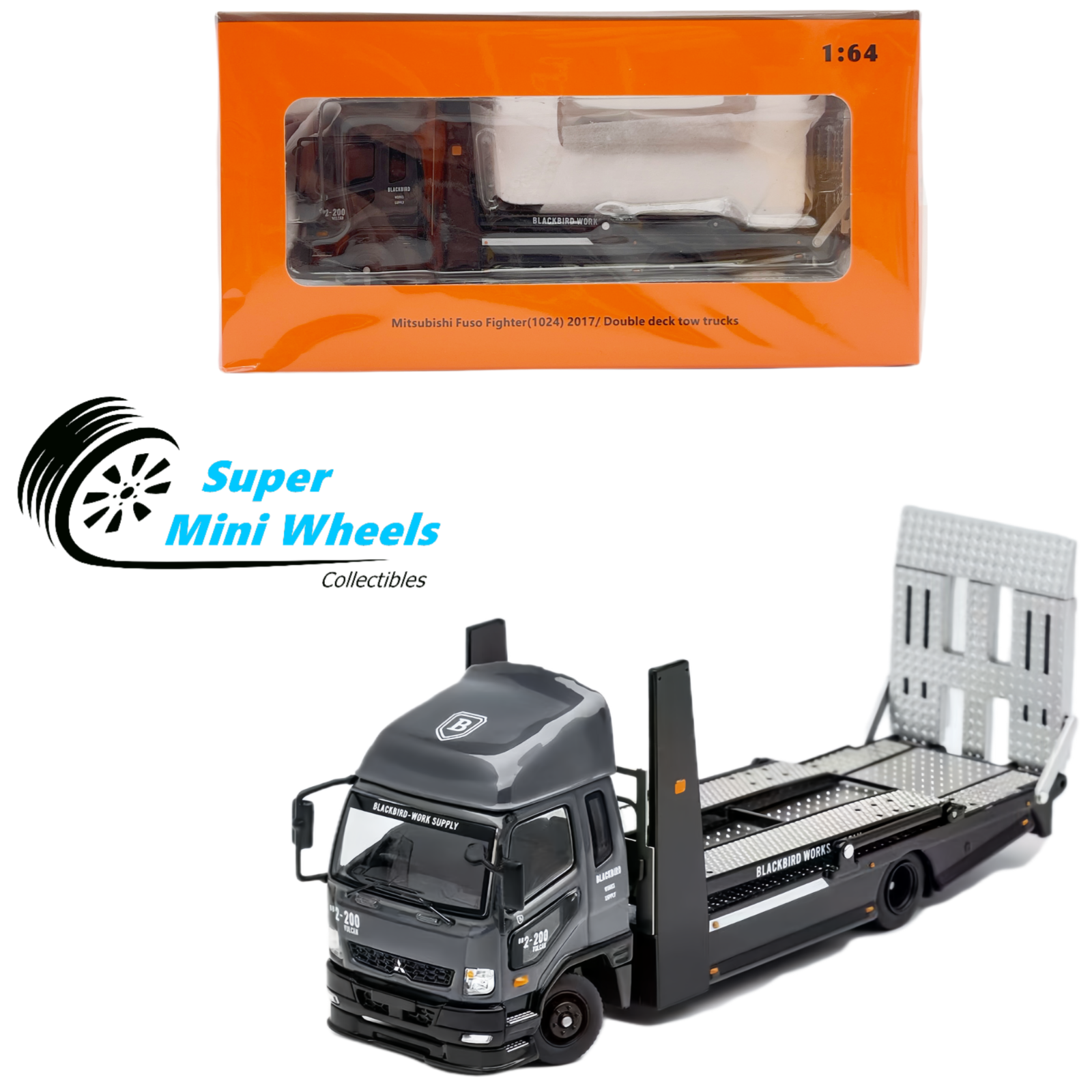 GCD 1:64 2017 Mitsubishi Fuso Fighter Double Deck Tow Trucks Gray