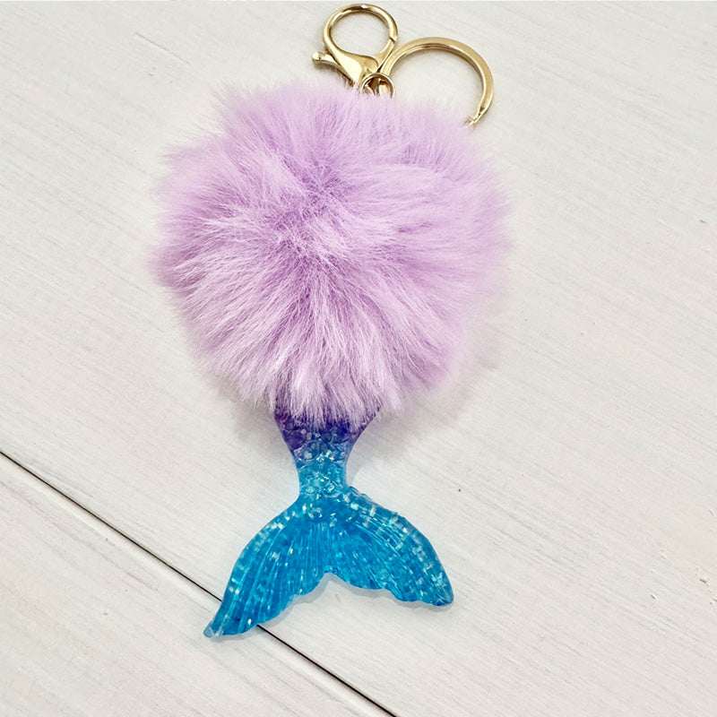 ハワイアンキーホルダー マーメード 人魚のしっぽ ボア もこもこ素材