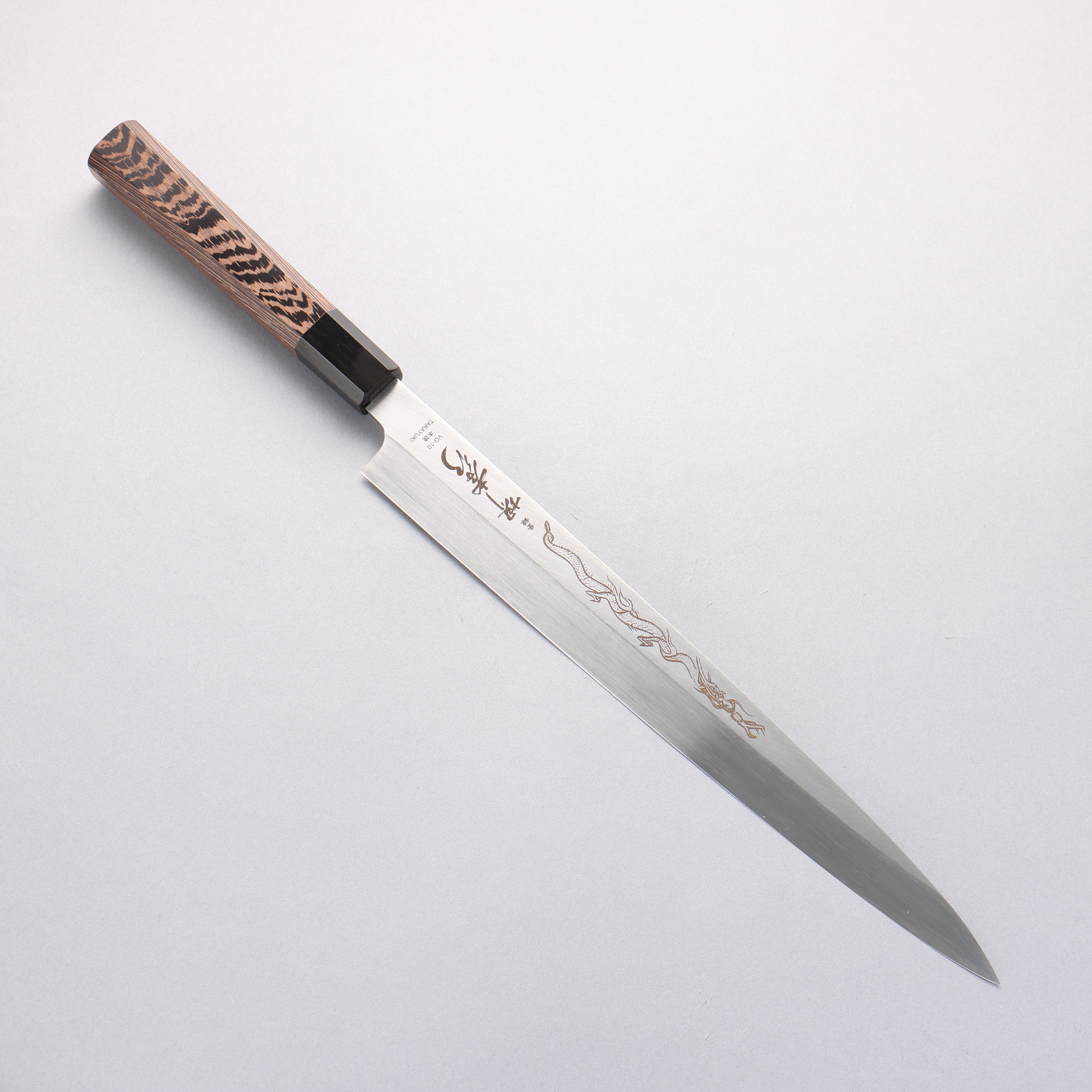 堺 孝行 本焼 V金10号 龍の彫刻入り 柳刃包丁 300mm ウエンジ柄 鞘付き