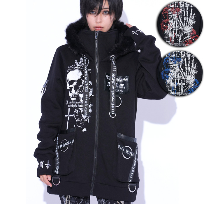 送料無料！】PLEDGE REVERSE SKULL SHORT ZIP パーカ ｜SEX POT