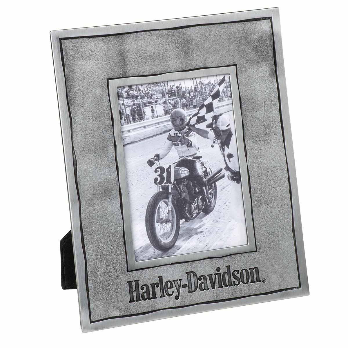 Harley-Davidson Distressed Accent Pewter Picture Frame Holds 4x6
