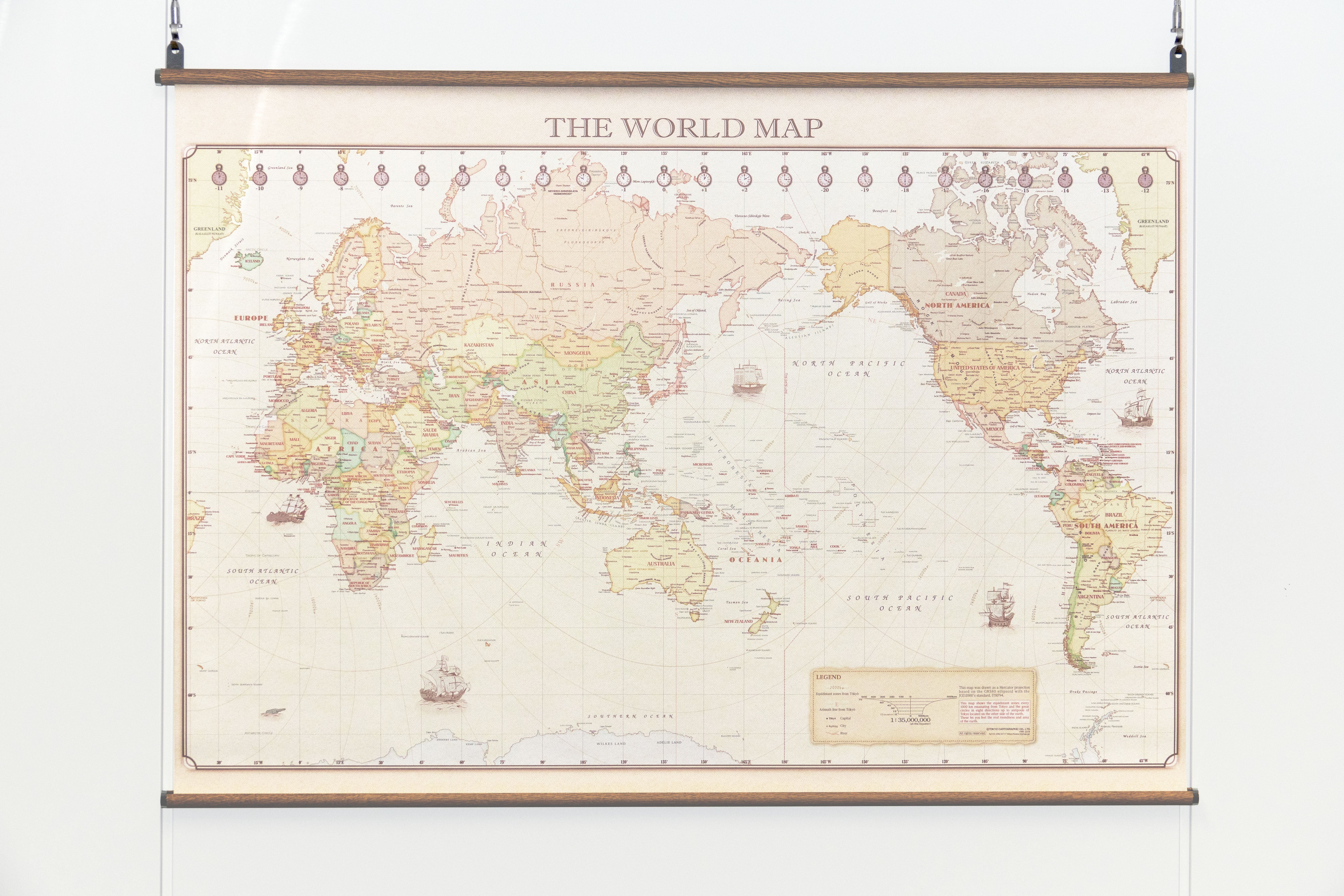 地図タペストリー レトロ調世界地図 A0 ケヤキ調 | Tokyo Cartographic
