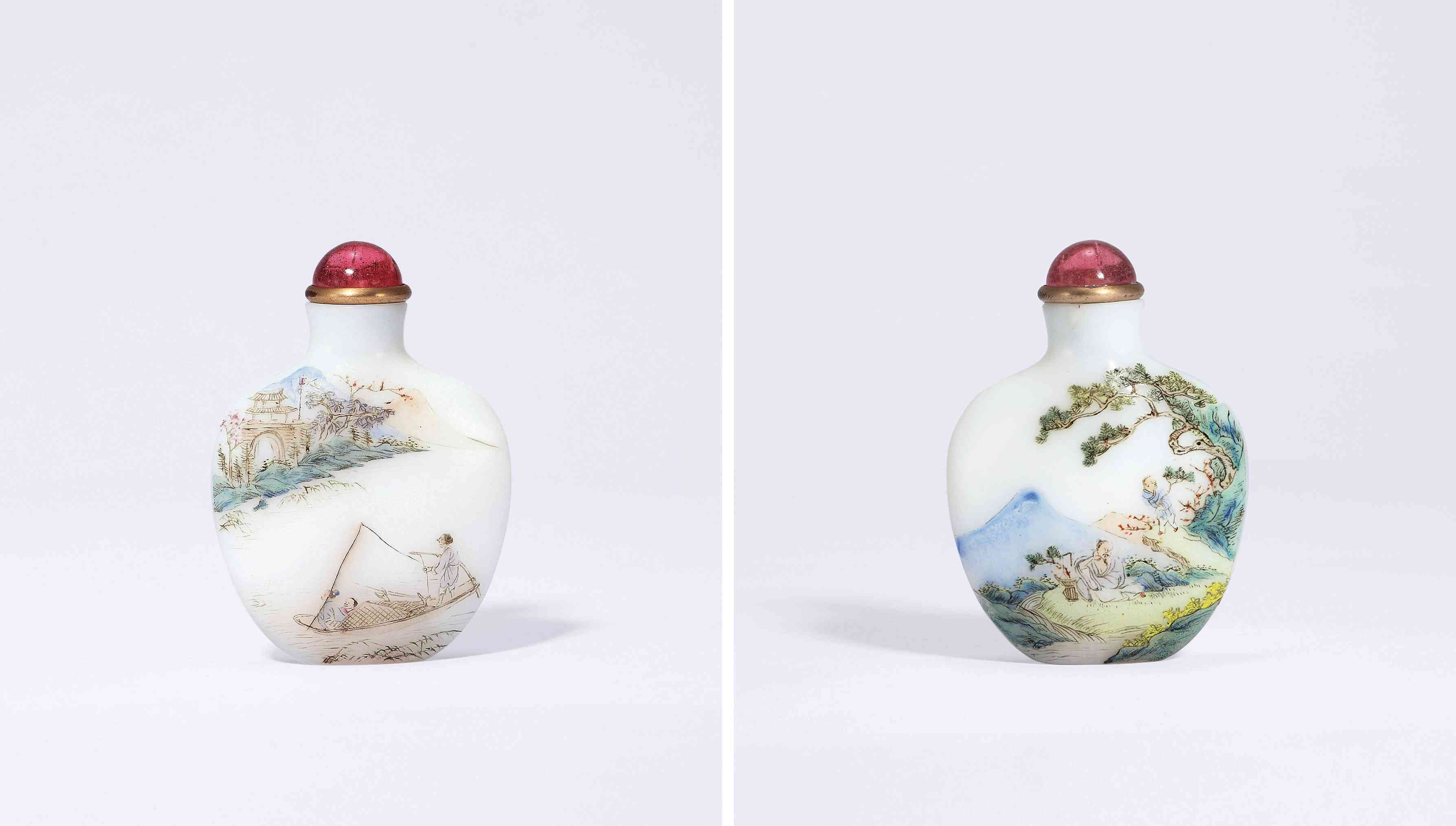 清中期 料胎画珐琅山水人物鼻烟壶_清中期 料胎画珐琅山水人物鼻烟壶