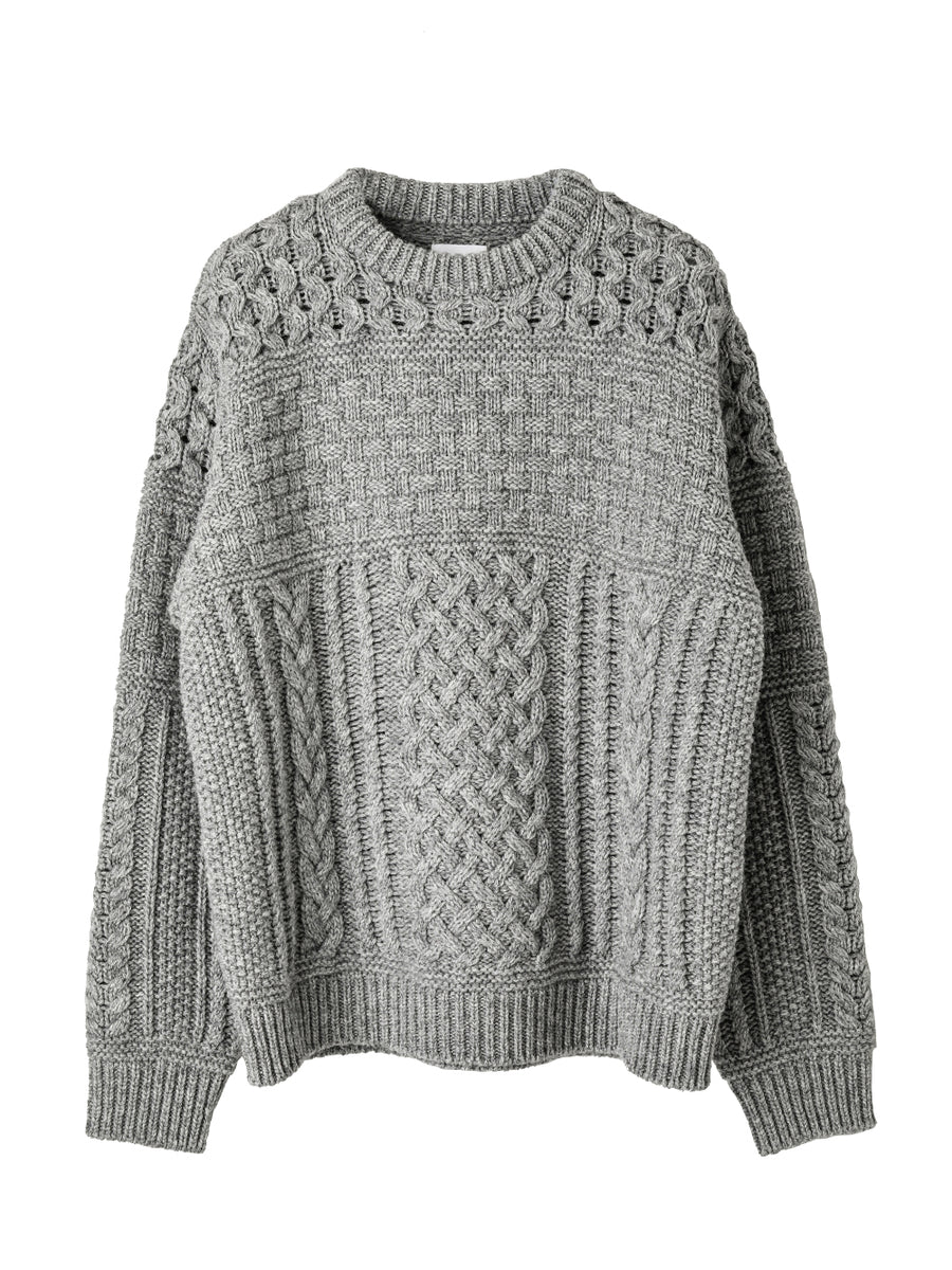 sk.0008AW25-gray フィッシャーマンズクルーネックセーター The Black