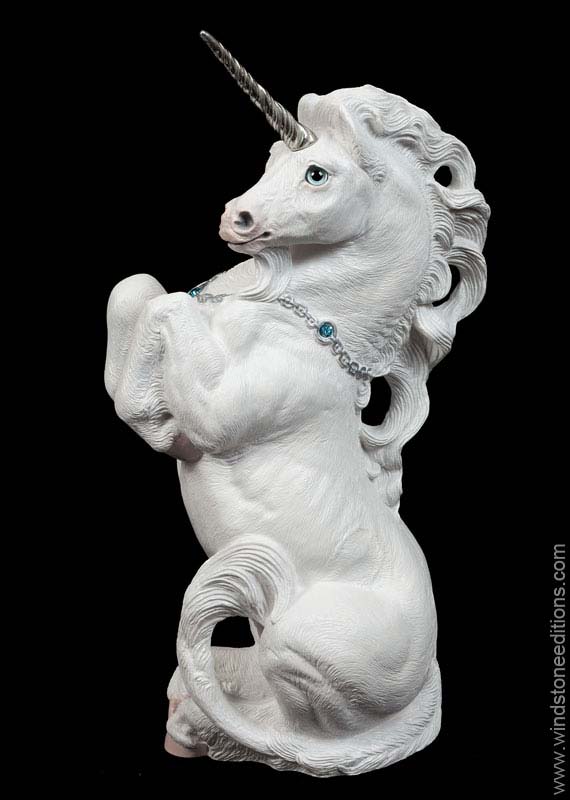 Windstone Editions Unicorn Stallion, Snow White w/ Polished Pewter