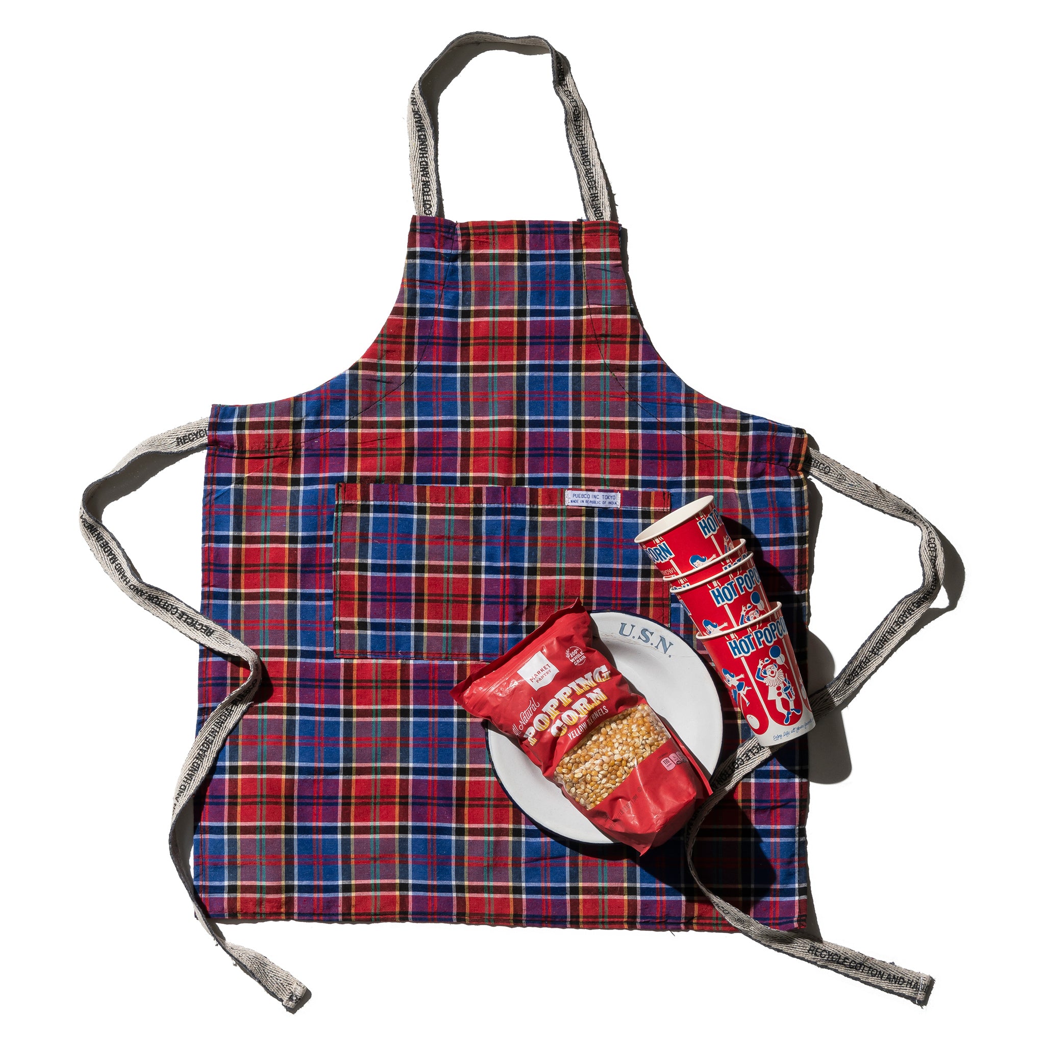 RECYCLE COTTON CHECK APRON / Red x Blue – PUEBCO ONLINE STORE