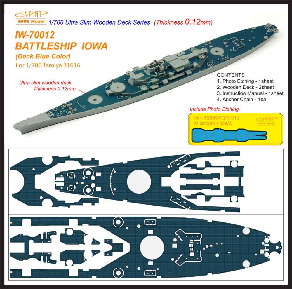 IW7012 1/700 アメリカ海軍 戦艦 アイオワ(T社31616)用 木製甲板
