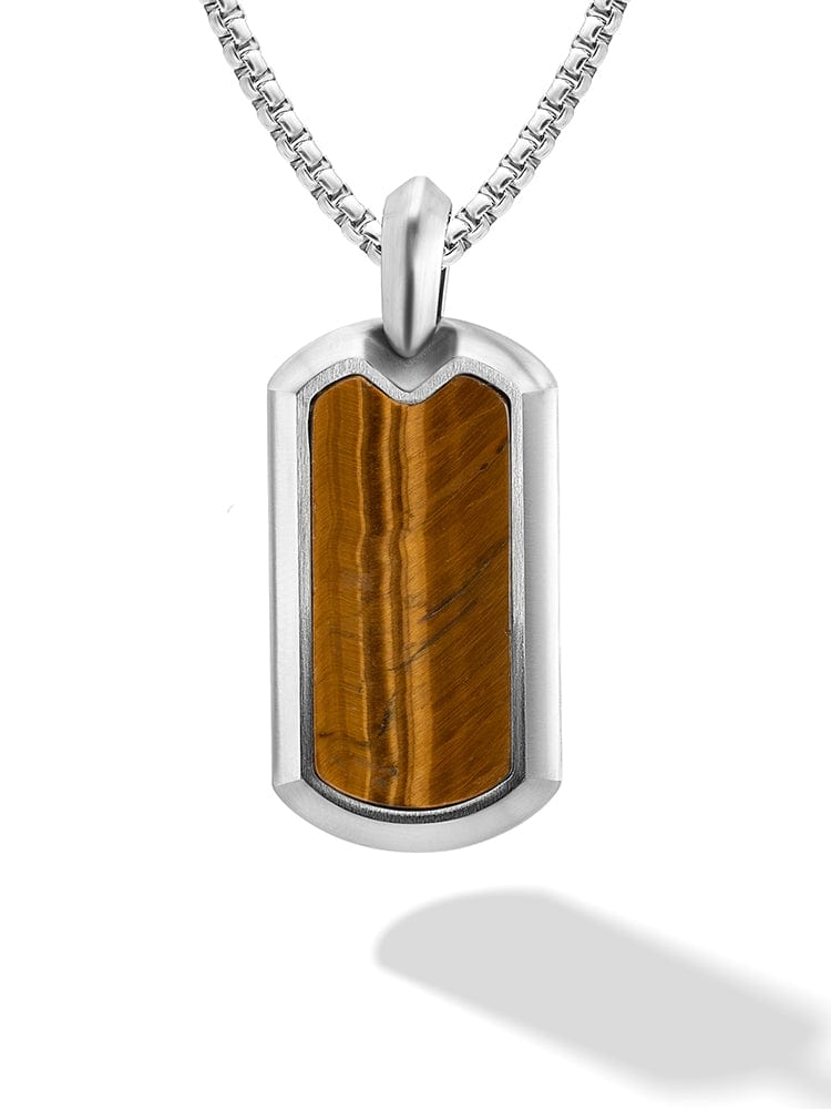 Tiger Eye Dog Tag Pendant Necklace for Men | RTZN
