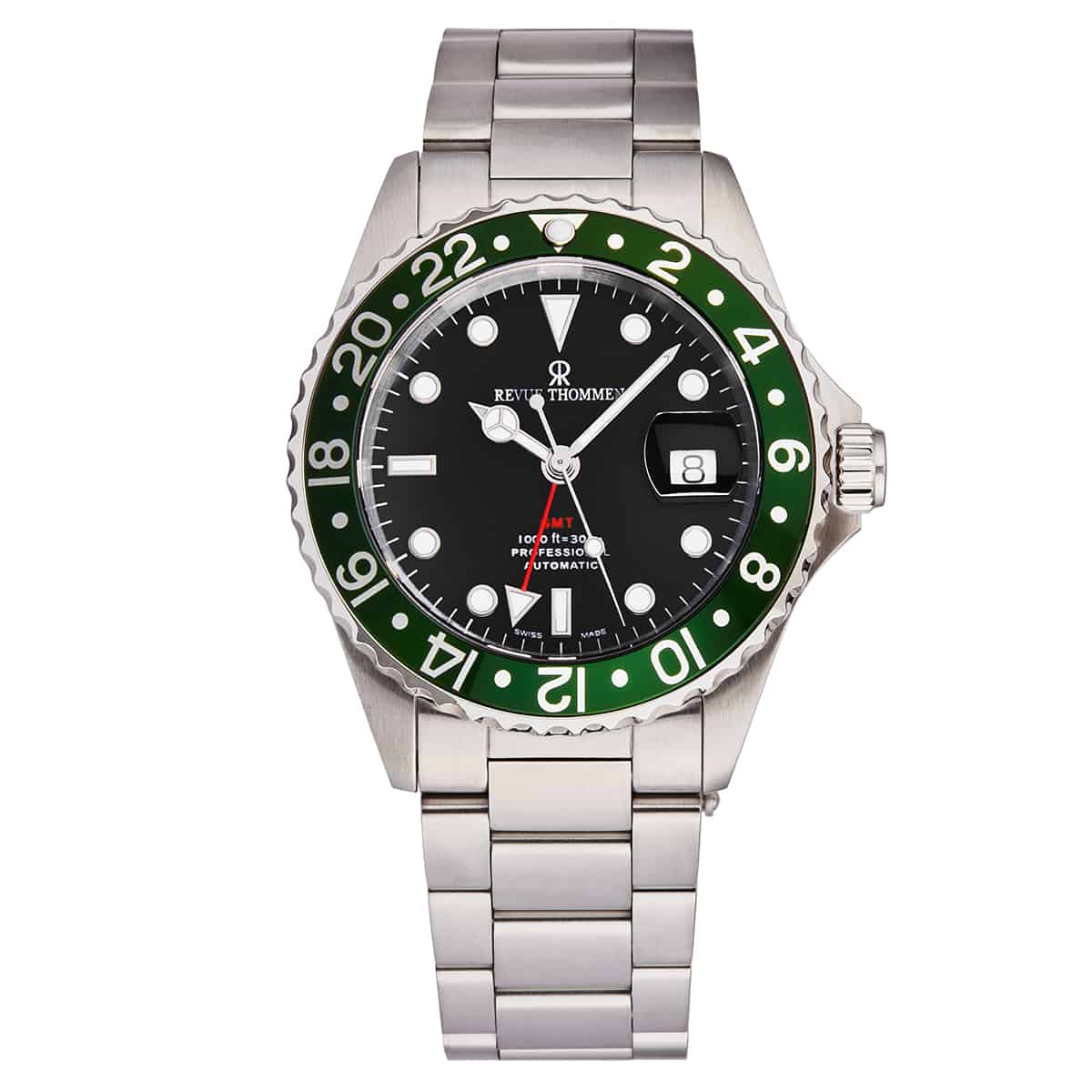Revue Thommen Men's 17572.2134 'Diver' Black Dial Green Bezel GMT Prof