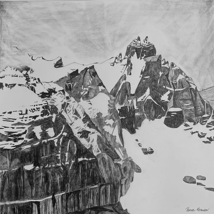 Pencil drawing of mountains on hot press Arches paper, unframed