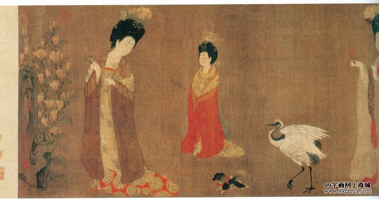 簪花仕女图·唐·周方_99字画网上商城
