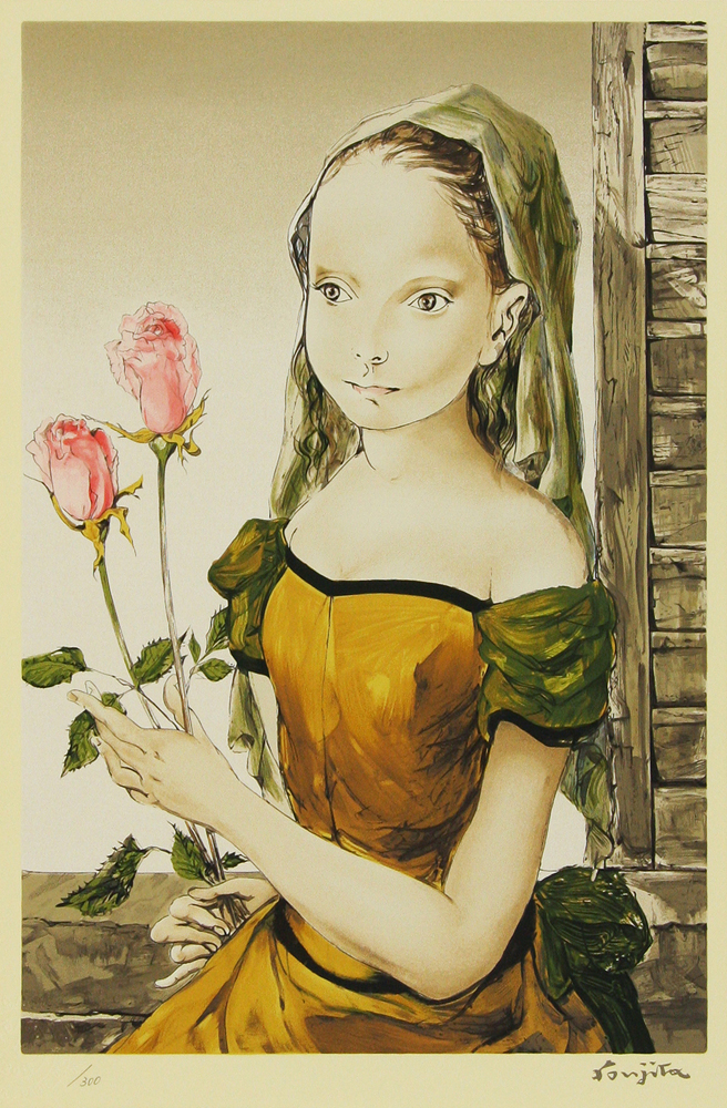 藤田 嗣治 「花を持つ少女」 Leonard Foujita - 創業36年 美術品販売