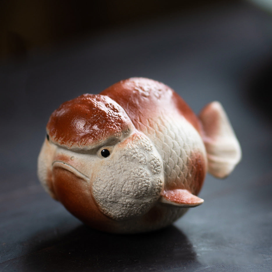 IwaiLoft 金魚の置物 宜興紫砂 陶器 茶寵 手作り オブジェ かわいい