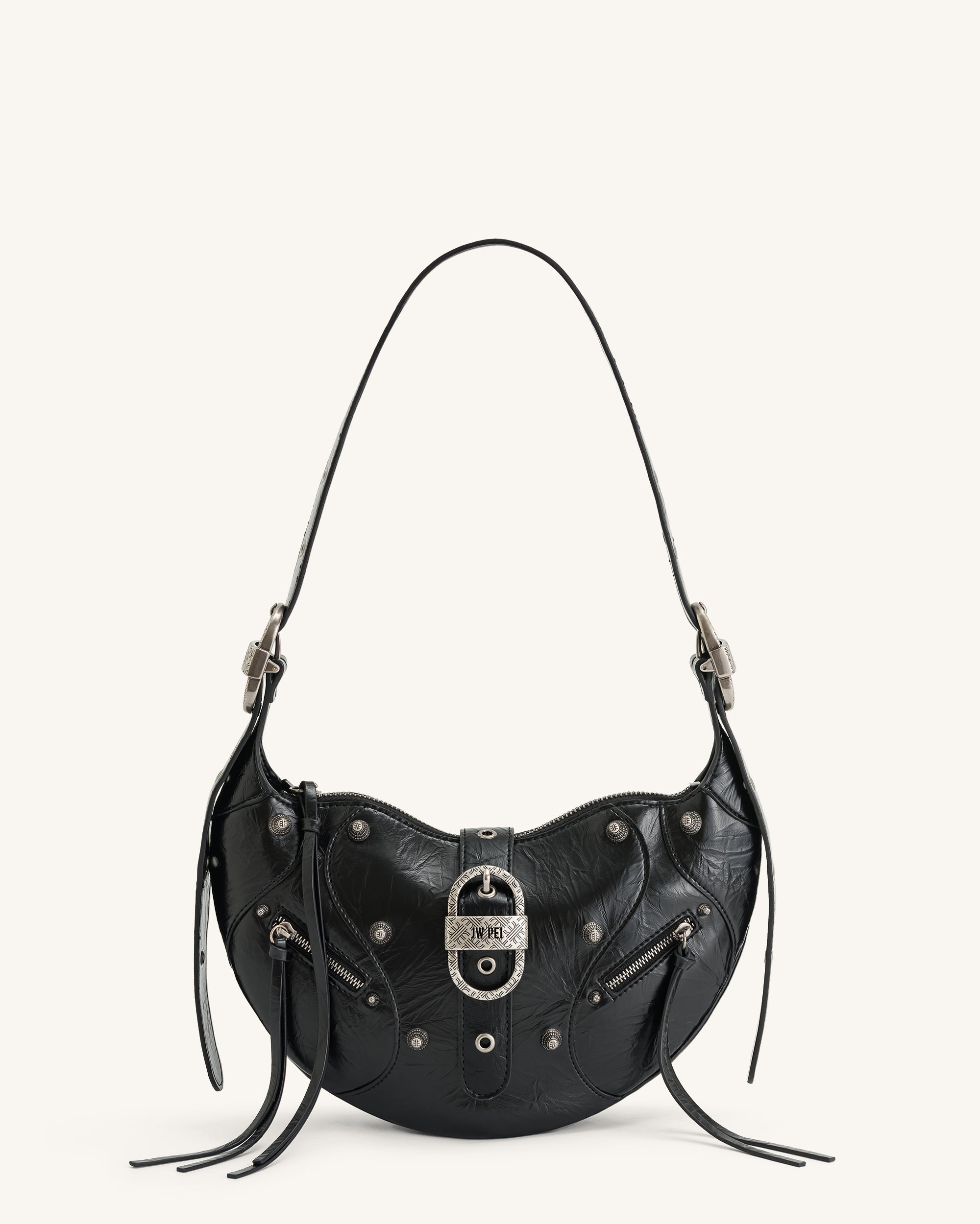 Tessa Crushed Shoulder Bag - Black | JW PEI