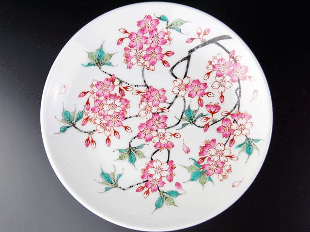 有田焼桜皿 大皿 飾り皿 有田焼】飾り絵皿 色絵極細桜図 - JTOPIA