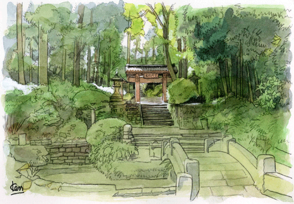 北鎌倉 浄智寺 山門 水彩画