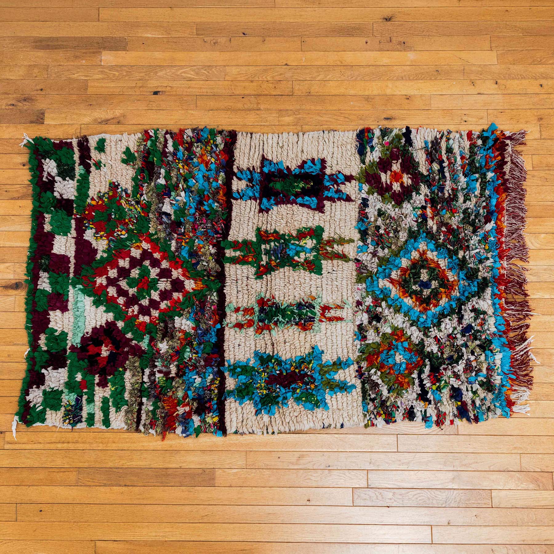 ヴィンテージ モロッコ製 カラフル チェックラグ 203×102cm