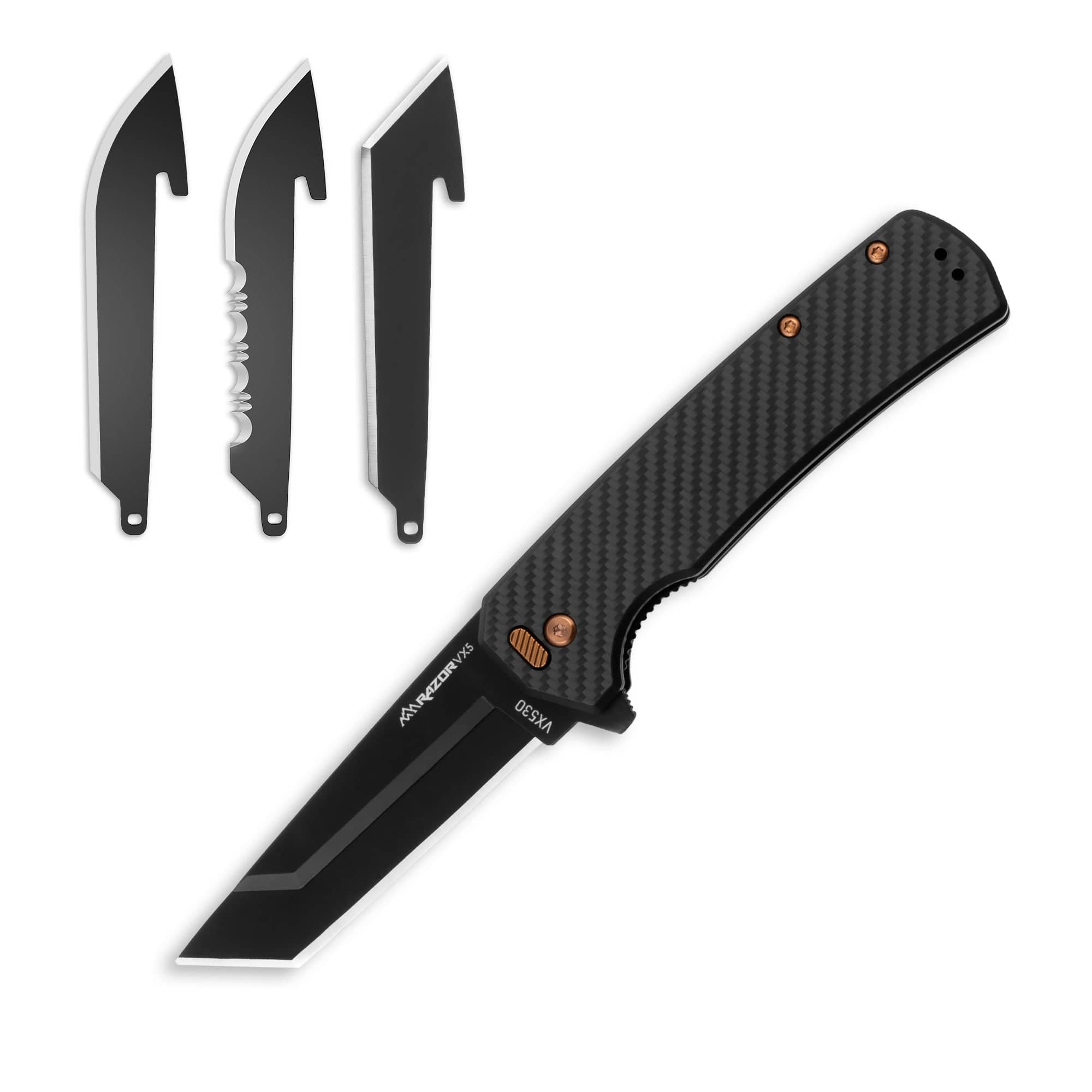 Razor VX5 EDC Knife – 3″ Replaceable Blade, Carbon Fiber G10