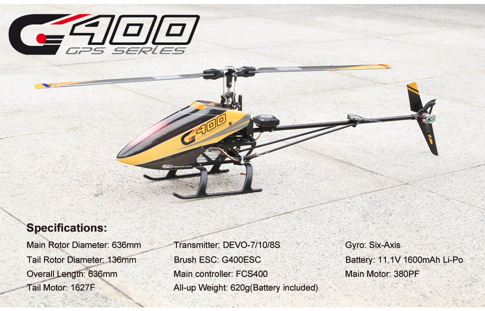 Walkera G400 6-channel GPS Flybarless RC Helicopter With Devo 7 - RTF2