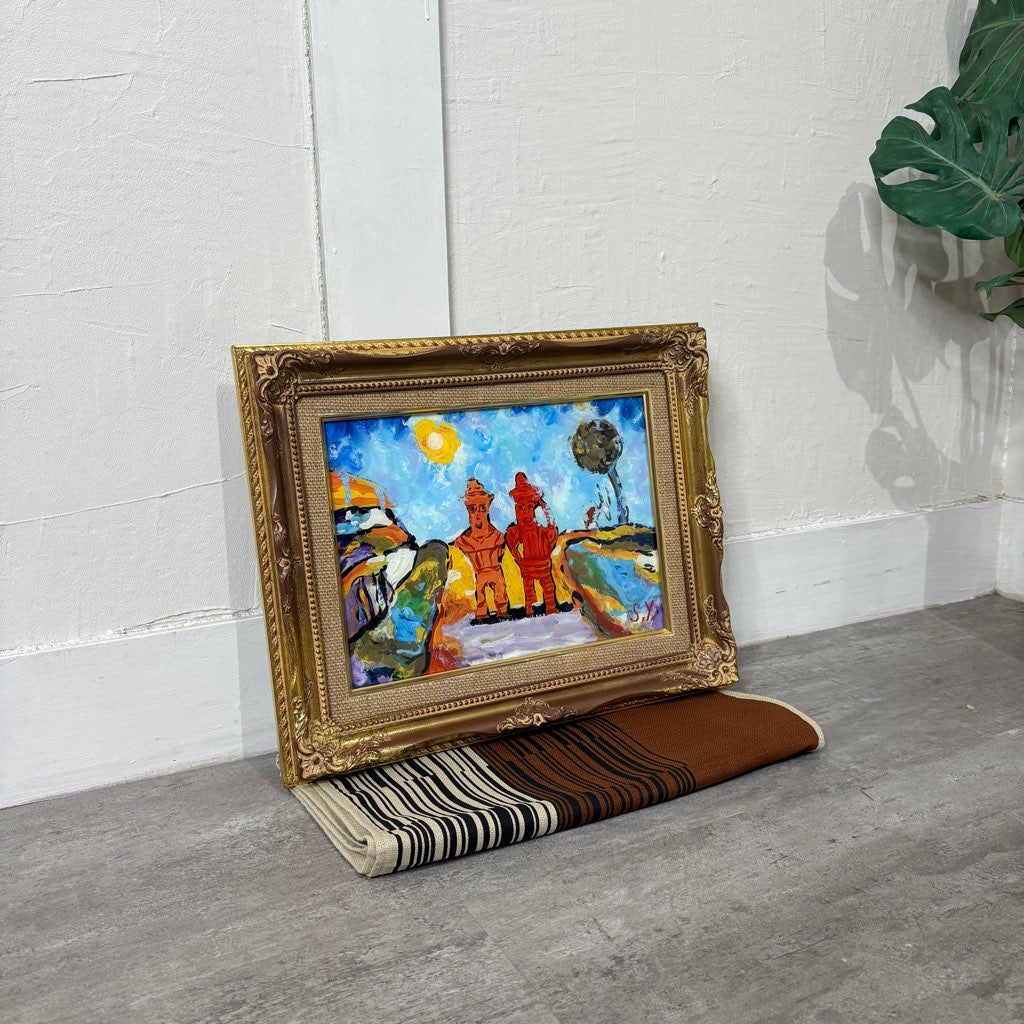 柚木沙弥郎 ガラス絵 「メキシコのはにわ人形」 アート 絵画 一点もの