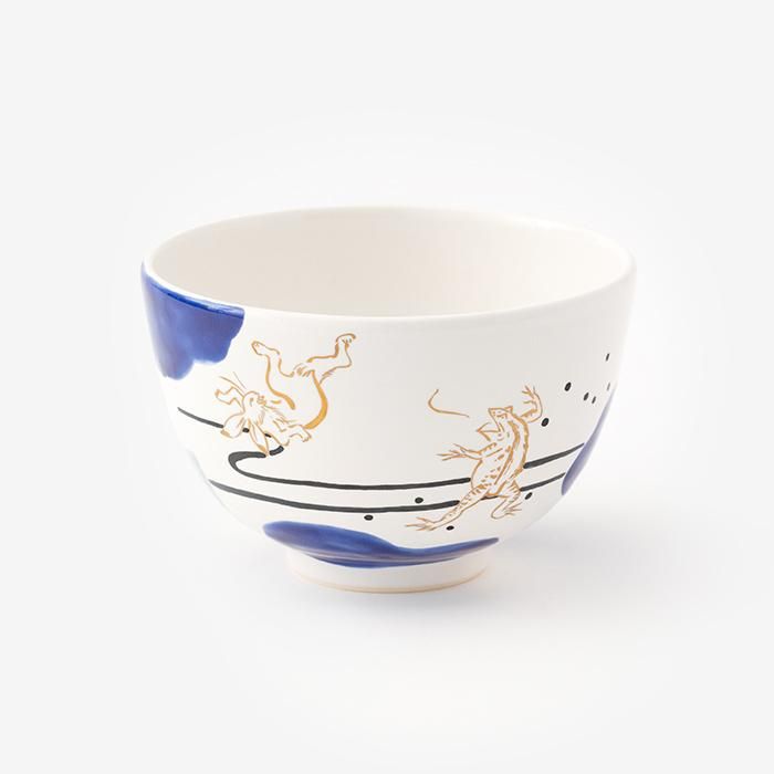 山岡善昇窯謹製 京焼手描き抹茶碗／雲間と鳥獣戯画