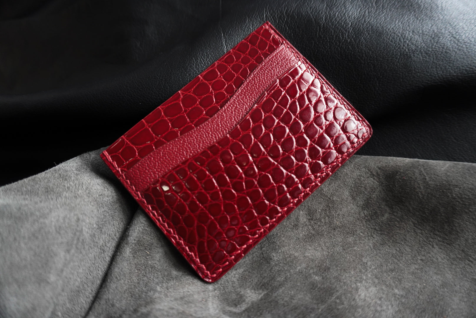 Porte-cartes en cuir d'alligator brillant 3 poches – Ak Yol Atelier