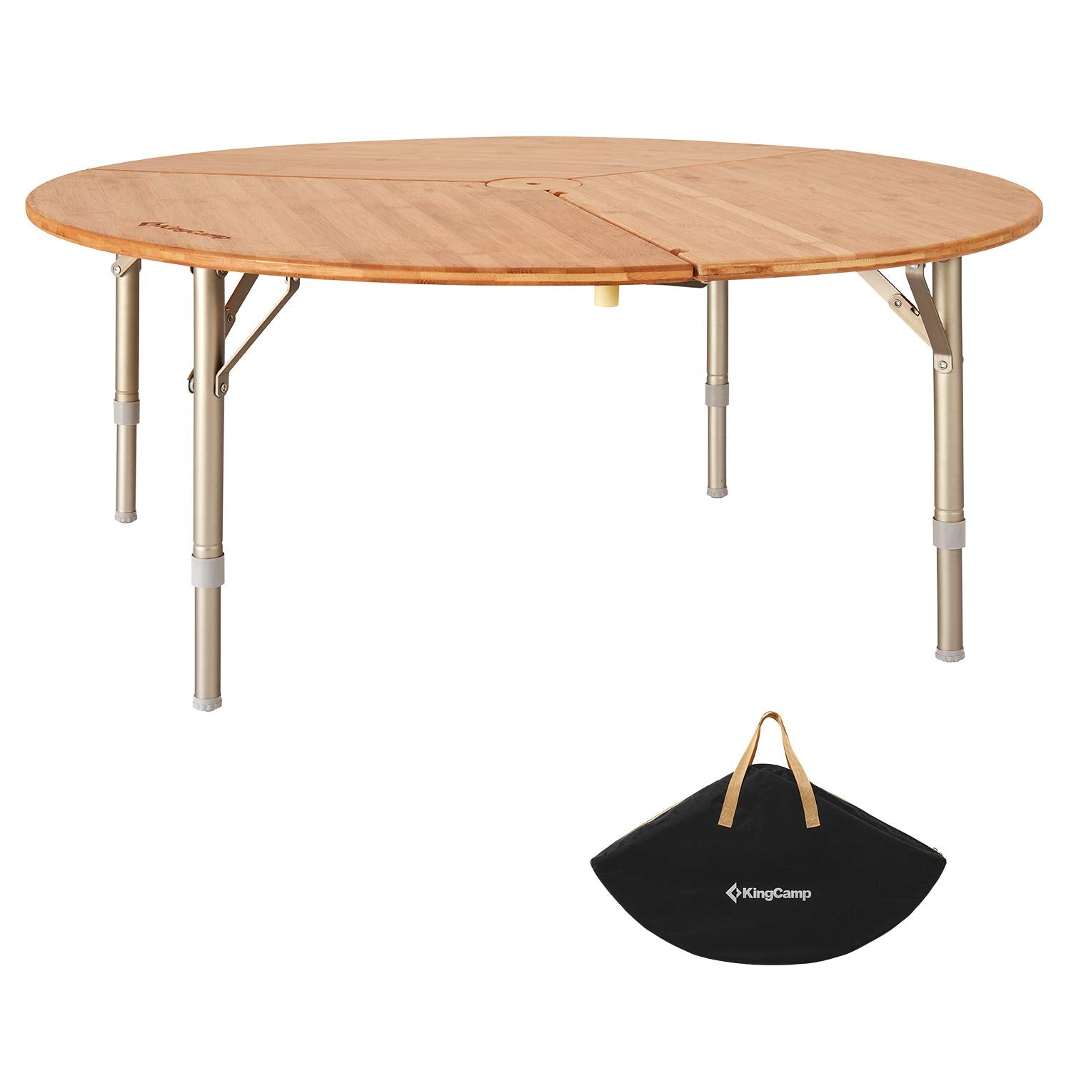 KingCamp Round 3-Folding Bamboo Table, Compact Portable Camping